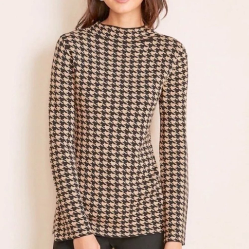 Ann Taylor Houndstooth Mock Neck Sweater